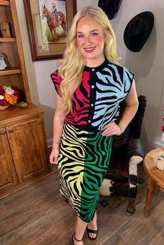 Queen of Sparkles Colorblock Zebra Knit Vest