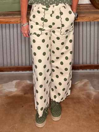 Entro Olive Polka Dot Wide Leg Pant