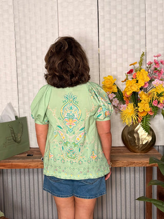 Mint Blossom Paisley Top
