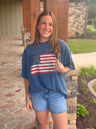 Vintage Wash American Flag Tee