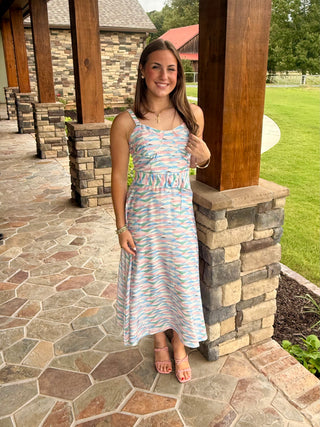 Pastel Breeze Belted Midi Dress