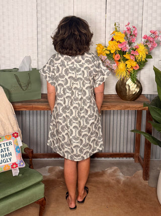 Umgee Black Fan Print Dress