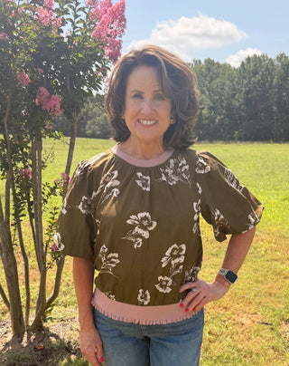 Olive Puff Top