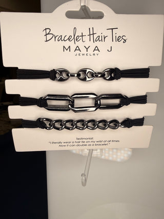 Maya J Bracelet Hair Ties - Black with Black Metal