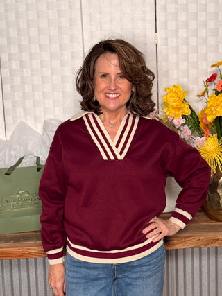 She & Sky Long Sleeve V Neck Pull Over Top