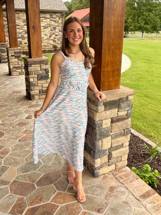 Pastel Breeze Belted Midi Dress