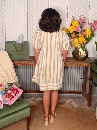 Easel Bubble Sleeve Striped Dress