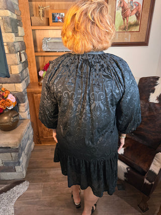 Umgee Black Lined Raglan Puff Sleeves Velvet Dress
