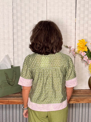 Sage Blossom Embroidery Top