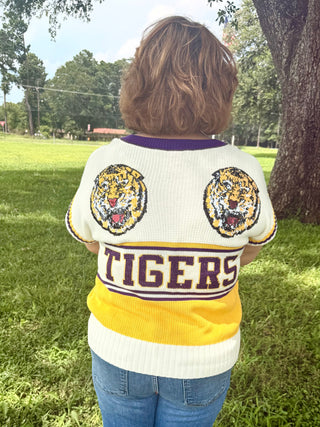 QoS LSU Licensed Double Mascot V Neck Sweater Vest