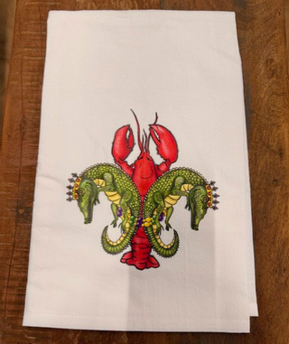Mardi Gras Crawfish Alligator Fleur de Lis Tea Towel