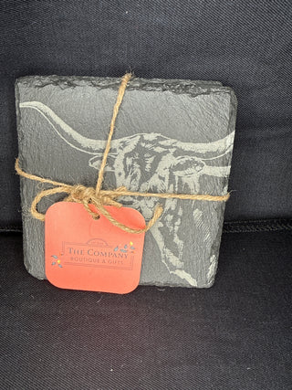 Set of 2 Slate Coasters - Longhorn