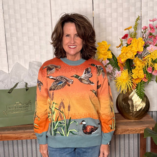 Queen of Sparkles Ducks Flying Sunrise Sweater
