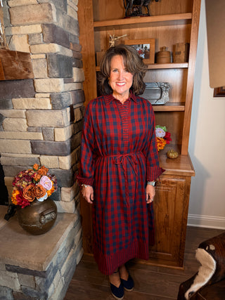 Plaid Henley Midi Dress