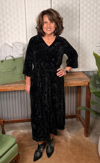 Umgee Black Velvet Midi Dress