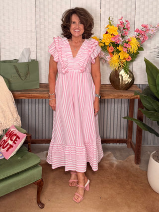 Umgee Bluebell Ruffle Stripe Midi Dress