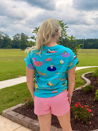 Queen of Sparkles Aqua Dogs on Tubes Tee