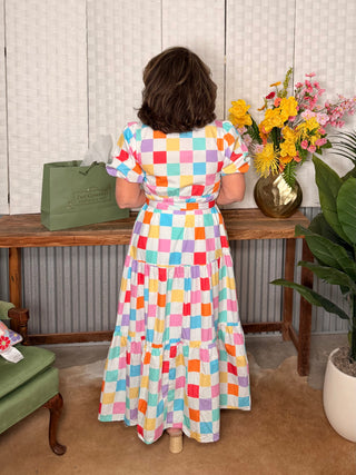 Candy Confetti Check Midi Dress