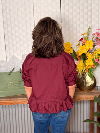 Encore Bordeaux Peplum Top