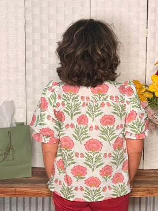 Entro Sweet Petal Stripe Trim Top