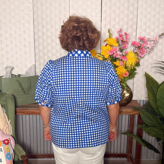 Mary Square Bluebell Gingham Puff Sleeve Top