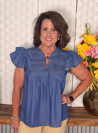 Denim Flutter Sleeve Top