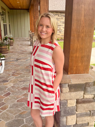 Candy Stripe Patchwork Mini Dress