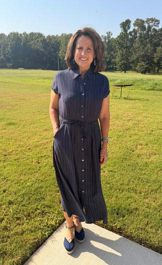 Navy Striped Midi Dress