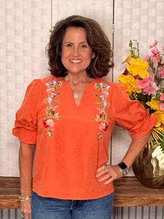 Voy Sunset Bloom Embroidered Top