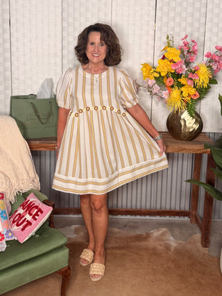 Easel Bubble Sleeve Striped Dress