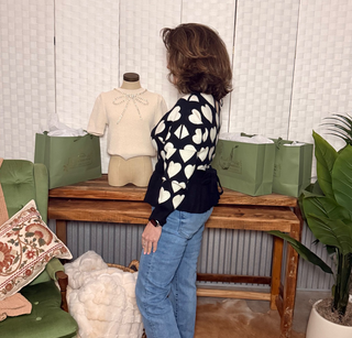 Umgee Heart Print Wrap Sweater with Peplum Hem