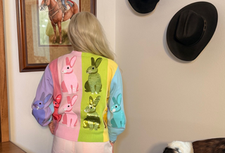 Queen of Sparkles Rainbow Colorblock Easter Bunny Cardigan