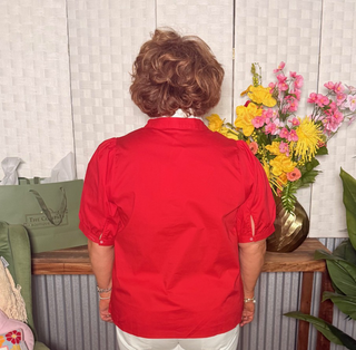 Mary Square Cherry Red Puff Sleeve Top