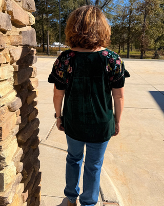 Umgee Velvet Embroidered Sleeve Top