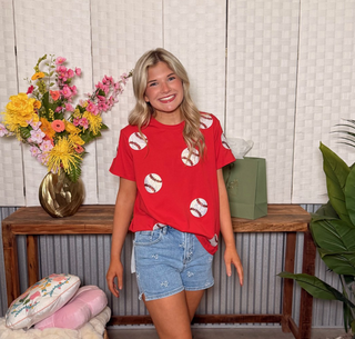 Brianna Cannon Red Sparkle Baseball Shirt