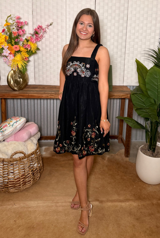 Easel Black Halter Embroidery Dress