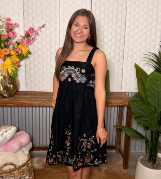 Easel Black Halter Embroidery Dress
