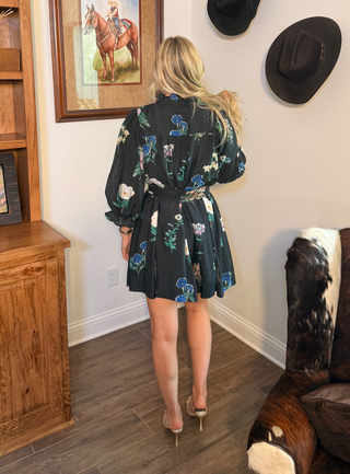 Entro Black Floral Tie Dress