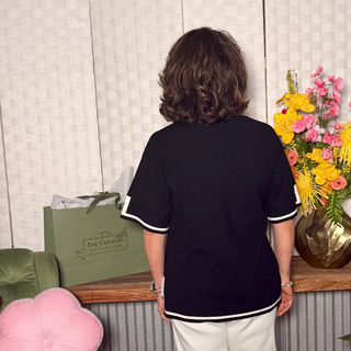 Contrast Hem Sleeve Collared Sweater Top