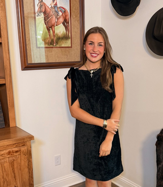 THML Velvet Bow-Strap Mini Dress