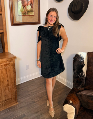 THML Velvet Bow-Strap Mini Dress