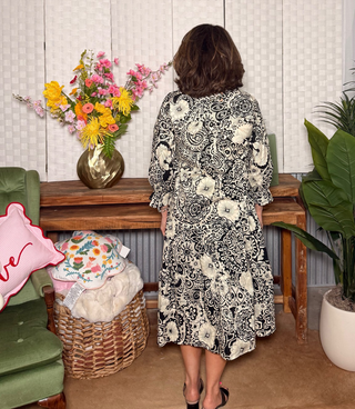 Umgee Black & Cream Floral Dress