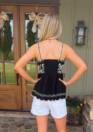 Midnight Muse Babydoll Embroidered Top