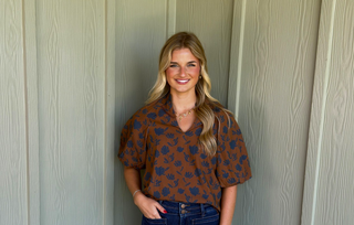 THML Puff Sleeve Floral V-Neck Top