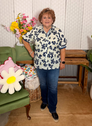 She & Sky Floral Button-Down Puff Sleeve Top