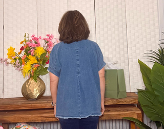 Umgee Denim Frayed Edge Button-Down