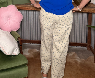 Hyfve Cream jeans with blue cornflowers