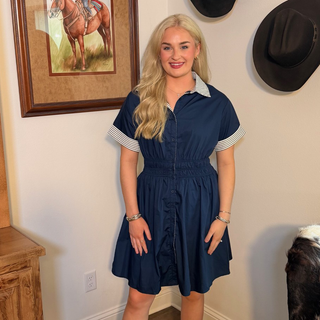 She & Sky Classic Charm Smocked Shirt Dress