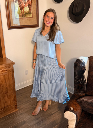 Pleated 3-Tiered Long Skirt