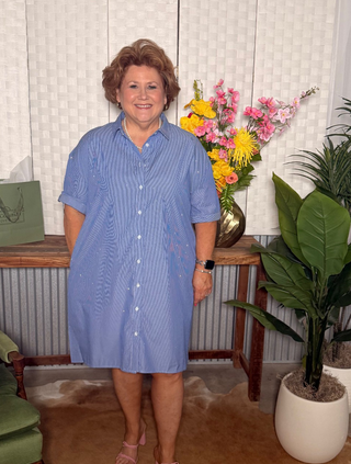 Blue Stripped Shirt Dress with Sparkles